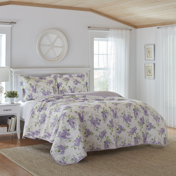 Laura Ashley Keighley Cotton Reversible Purple Quilt Set & Reviews